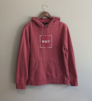 HUF Worldwide Mens Medium M Hoodie Sweatshirt Embroidered Cities Rust Red Skate
